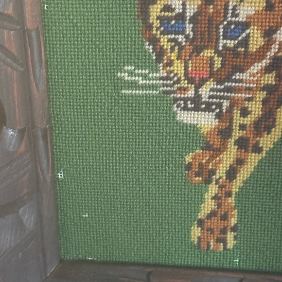 Vintage Stalking Jaguar Needlepoint Wall Art Hanging Framed - Picture 3 of 9